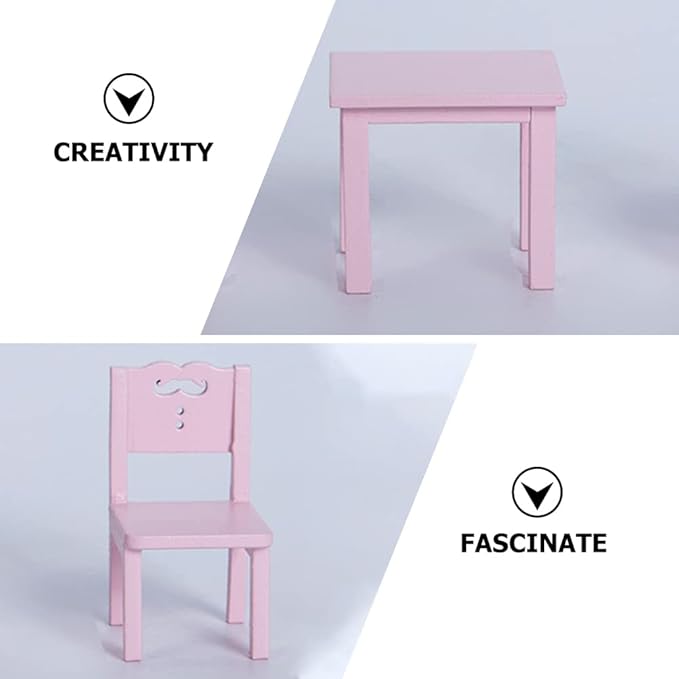 LUOZZY Miniature Dollhouse Furniture Set Mini Table and Chair Set for Kids Pretend Play, Pink