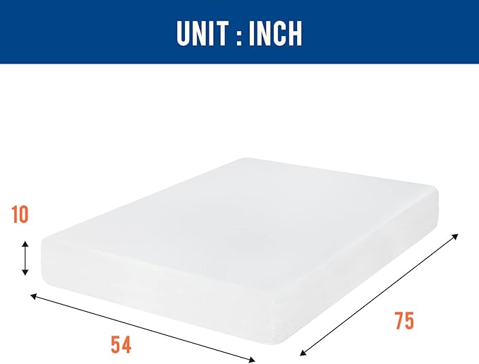 6/8/10/12 inch Gel Memory Foam Mattress for Cool Sleep & Pressure Relief, Medium Firm Mattresses CertiPUR-US Certified/Bed-in-a-Box/Pressure Relieving (10 in, Full) White