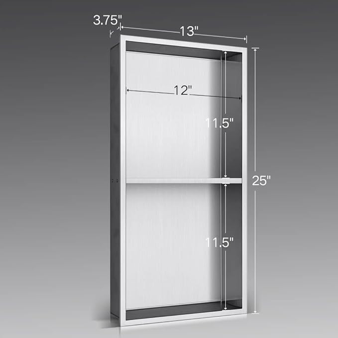 Shower Niche, 12"x24" No Tile Needed, The Insert Storage Rectangle Double Shower Shelf is Easy to Install, Stainless Steel, Brushed Nickel