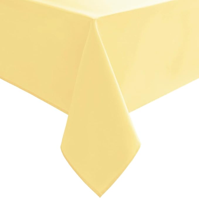 Hiasan Rectangle Tablecloth - Water Resistant and Spillproof Kitchen Washable Polyester Fabric Table Cloth for 6 Foot Tables, 70 x 70 Inch, Light Yellow