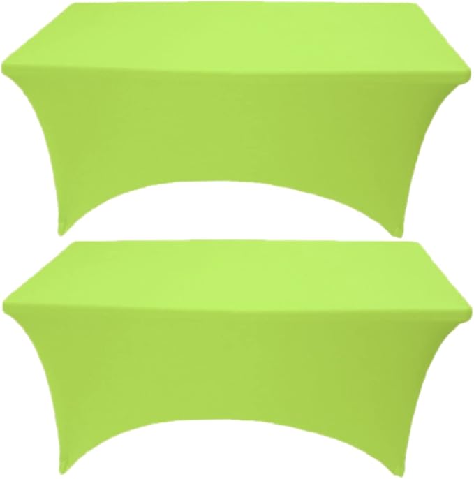 2 Pack 4FT Lime Spandex Tablecloth Stretch Fitted Table Cover for Rectangular Table Event, Wedding, Banquet and Parties