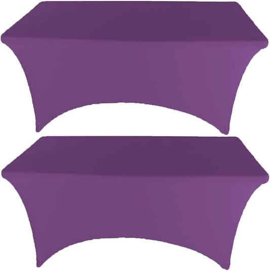 2 Pack 4FT Purple Spandex Tablecloth Stretch Fitted Table Cover for Rectangular Table Event, Wedding, Banquet and Parties