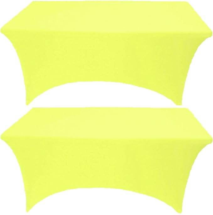 2 Pack 8FT Lemon Yellow Spandex Tablecloth Stretch Fitted Table Cover for Rectangular Table Event, Wedding, Banquet and Parties