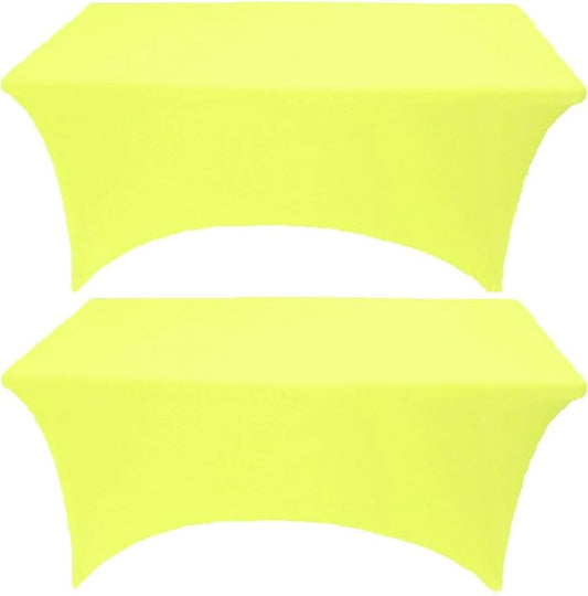 2 Pack 6FT Lemon Yellow Spandex Tablecloth Stretch Fitted Table Cover for Rectangular Table Event, Wedding, Banquet and Parties