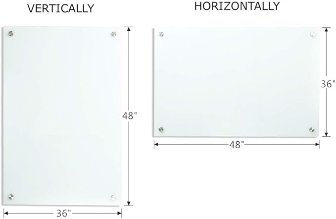 Magnetic Glass Whiteoard with Eraser 48" x 36" Frameless Tempered Glass Dry Erase Whiteboard with Marker Tray for Interactive Office, Wall Mounted Whiteboard (White)