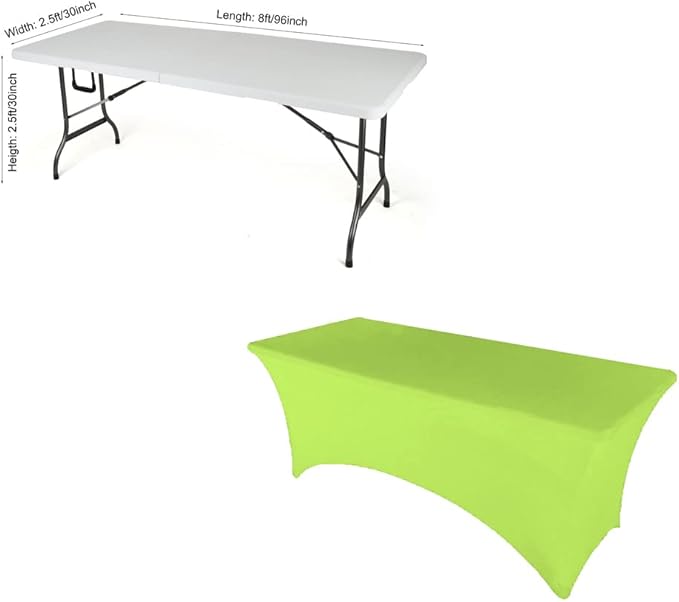 2 Pack 8FT Lime Spandex Tablecloth Stretch Fitted Table Cover for Rectangular Table Event, Wedding, Banquet and Parties