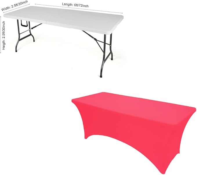 2 Pack 6FT Fuchsia Spandex Tablecloth Stretch Fitted Table Cover for Rectangular Table Event, Wedding, Banquet and Parties