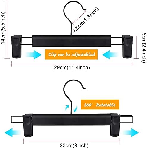 Pants Hangers with Clips, Skirt Hangers, 360 ° Swivel Hooks Space Saving Hanger for Pants, Skirts, Clothes, Jeans (10Pack, Black)