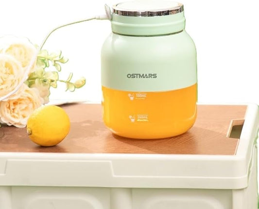 OSTMARS Portable Fruit Blender, Automatic Mini Juicer Cup, Mint Green and Yellow, 500mL Capacity
