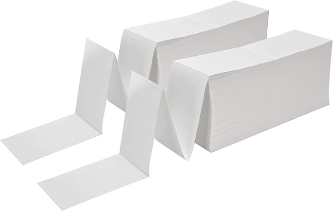Fanfold [4 x 6 inch] x [6000 Labels] Thermal Stack Direct White Strong Adhesive Perforated Postage Shipping Printer Compatible with Zebra SNBC Epson Rollo (6000 Labels, Fanfold)