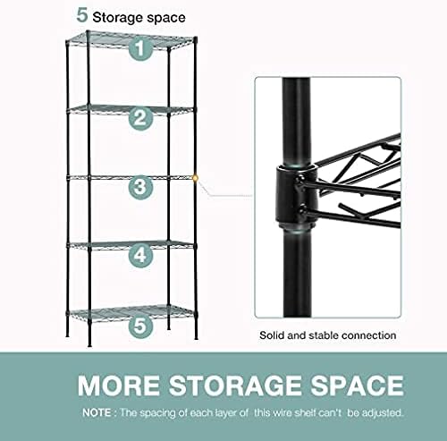 PayLessHere 14" D×24" W×60" H Wire Shelving Unit Metal Commercial Shelf with 5 Tier Layer Rack Strong Steel for Restaurant Garage Pantry Kitchen Garage，Black