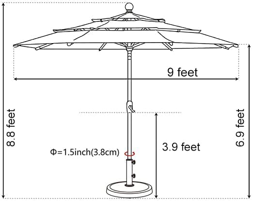 EliteShade USA 10-Year-Non-Fading Solar 9ft 3 Tiers Market Umbrella with 80 LED Lights Patio Umbrellas Outdoor Table with Ventilation,Logo Red