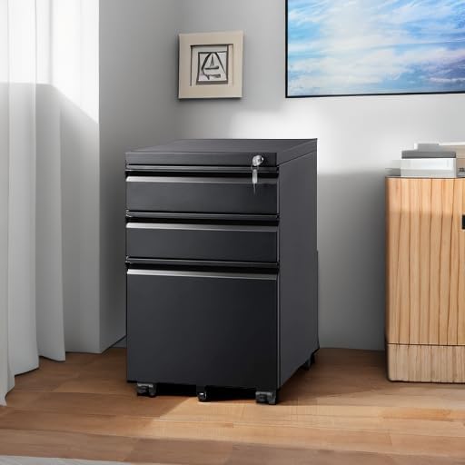 DEVAISE 3 Drawer Mobile File Cabinet Under Desk Office, Fully Assembled Except Casters, Letter/Legal Size, Black