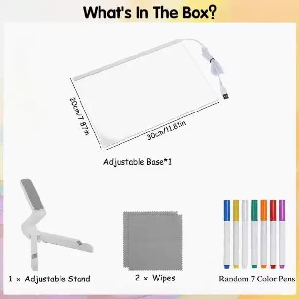2025 New LED Note Board with Colors - Light Up Acrylic Message Board & Dry Erase Board, Led Drawing Board with Adjustable Stand and 7 Colors Pen for Office, School, Home (11.8× 7.9 inches)