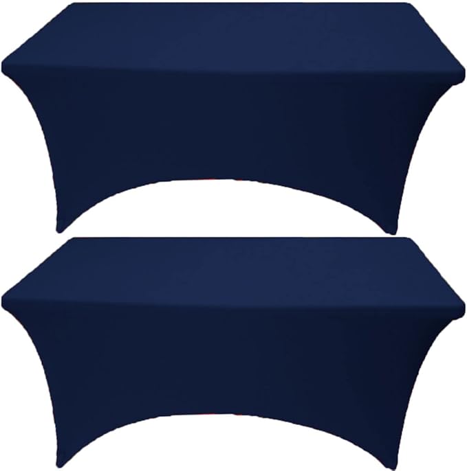 2 Pack 4FT Navy Blue Spandex Tablecloth Stretch Fitted Table Cover for Rectangular Table Event, Wedding, Banquet and Parties