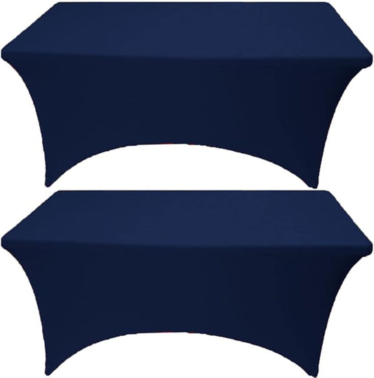 2 Pack 4FT Navy Blue Spandex Tablecloth Stretch Fitted Table Cover for Rectangular Table Event, Wedding, Banquet and Parties