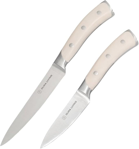 2-Piece Kitchen Knife Set – Ultra Sharp Precision German Stainless Steel Blades, 5” Utility & 3.5” Paring Knife with Ergonomic Handles, Multipurpose for Slicing & Peeling, Cream Handle