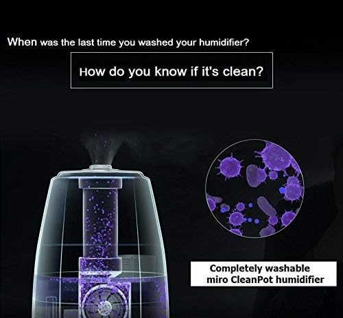 NR07G MIRO humidifier - Completely Washable Modular Humidifier, Easy to Clean, Easy to Use, Large room - Cool Mist, Sanitary, Top-fill Ultrasonic Humidifier with Whisper quiet and Powerful output