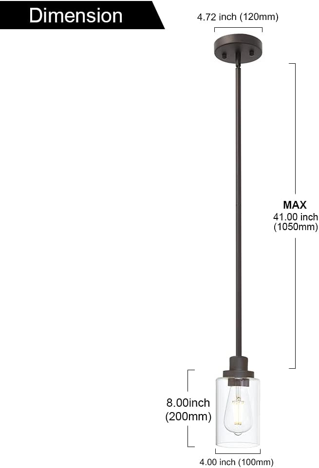Vintage 1-Light Hanging Ceiling Fixture Pendant Light, Oil Rubbed Bronze Mini Lighting Chandelier with Clear Glass Shade for Kitchen Island Farmhouse