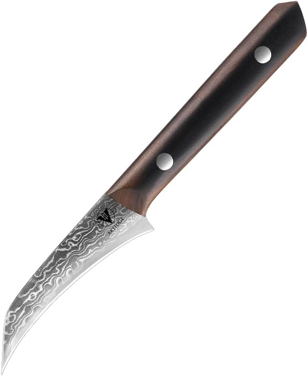 3.5" Paring Knife Damascus Steel Peel Chef Knife - 67-Layer Forged Fruit/Vegetable Knife with Natural Solid Wood Handle, 15° Double-Edged Blade, Ultra-Sharp & Corrosion Resistant