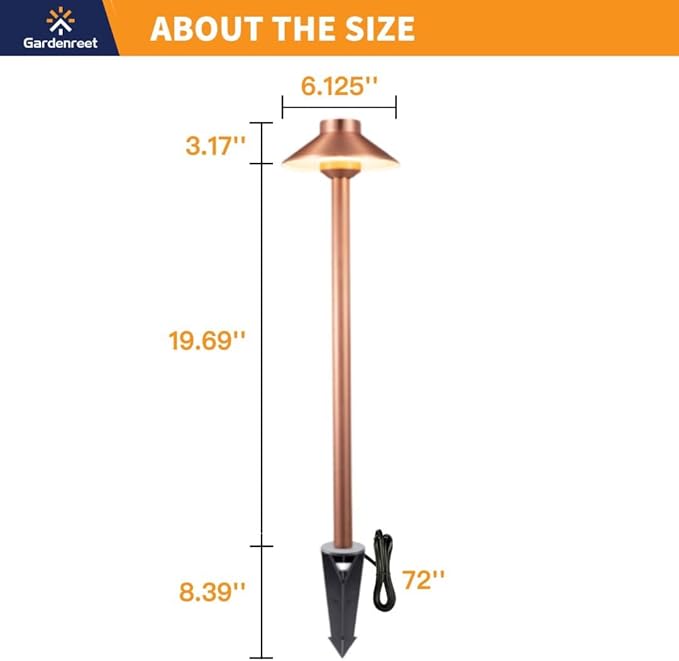 Brass Landscape Lights Pathway Light(Hat), 12V Low Voltage Copper Sideway Lamp Outdoor Waterproof LED for Patio Walkway Driveway Garden Yard with 3W 2700K G4 Bulb(8 Pack)
