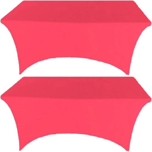 2 Pack 8FT Fuchsia Spandex Tablecloth Stretch Fitted Table Cover for Rectangular Table Event, Wedding, Banquet and Parties