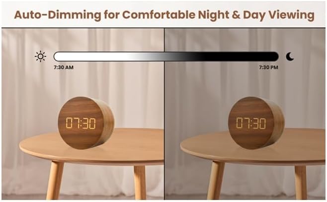 Wooden Alarm Clock Led Aesthetic Modern Alarm Digital Led Light for Desk with Large Display Elegant Aesthetic Gift