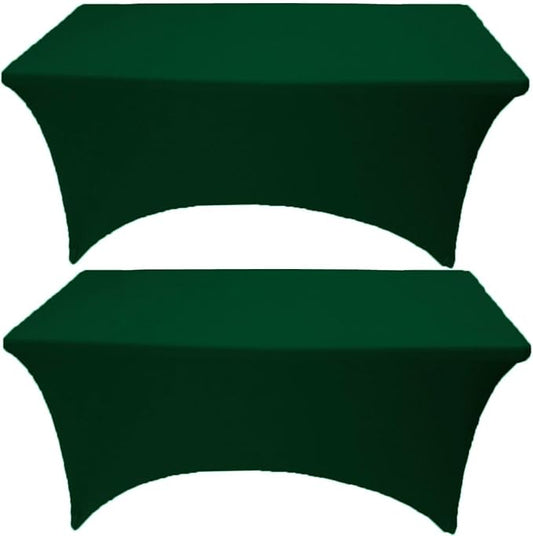2 Pack 8FT Hunter Green Spandex Tablecloth Stretch Fitted Table Cover for Rectangular Table Event, Wedding, Banquet and Parties