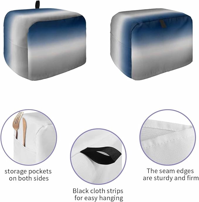 Toaster Cover 2 Slice Blue Grey Ombre Toaster Oven Cover with Pockets Gradient Gradual Color Dustproof Bakeware Protector Small Kitchen Appliance Dust Covers and Fingerprint Protection for Women