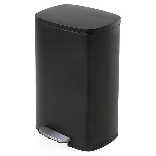 PayLessHere Stainless Steel Trash Can with Lid - Removable Inner Bucket, Foot Pedal Soft Close for Office, Home, Kitchen Garbage Bin (Black, 13 G)