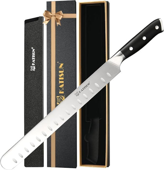 Slicing Carving Knife, 13 Inch Ultra Sharp German Premium Stainless Steel Brisket Knife for Slicing Roasts, Meats, Fruits and Vegetables, Full Cut, Ergonomic Handle Design