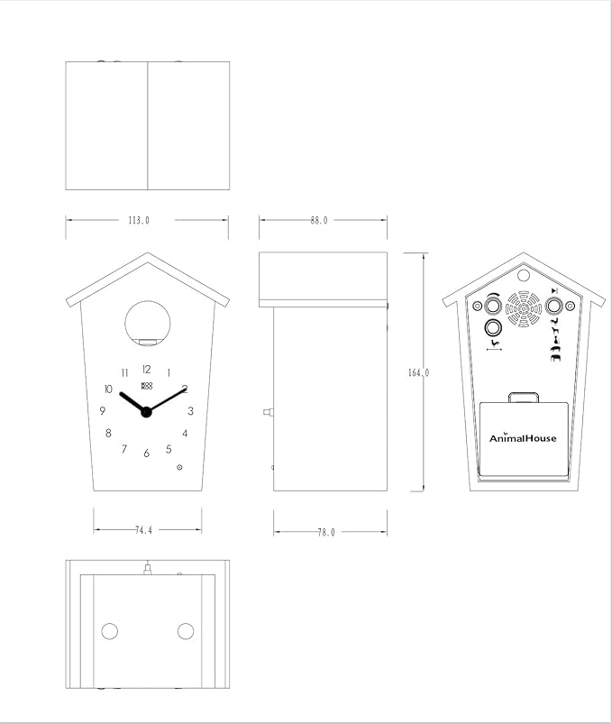 KOOKOO AnimalHouse red, Small Cuckoo Clock with 5 Farm Animals Sounds (Natural Field Recordings)