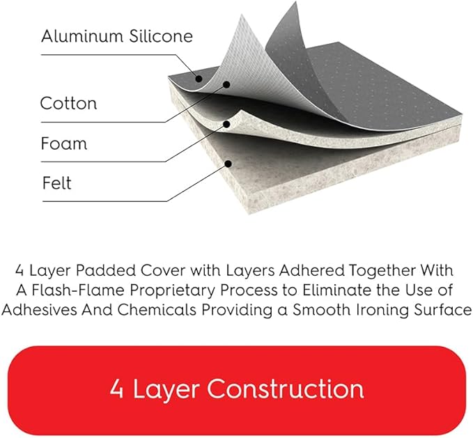 TIVIT Ironing Board Covers 18 x 49 Durable Alumitek PRO Heat Reflective Silicone Pads are Scorch & Stain Resistant - Made w/3 Layers of Padding, 3 Fastener Straps & Pull Bungee Cord - Made in Italy