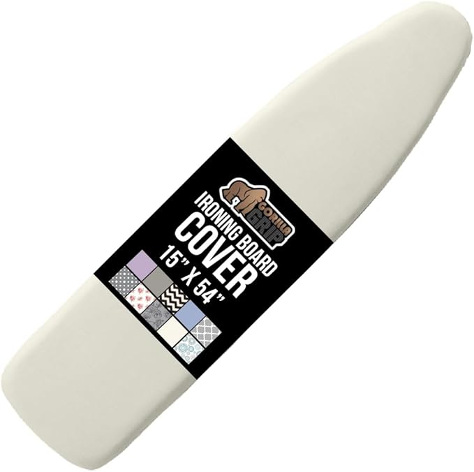 The Original GORILLA GRIP Ironing Board Cover and Pad, Silicone Coating, Thick Scorch Resistant Padding, Heavy Duty Iron Covers Standard Boards, Hook and Loop Fastener Strap, Linen, 15x54