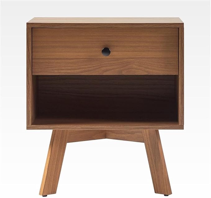 Walker Edison Mid Century Modern 1-Drawer Nightstand Bedroom Storage Drawer and Shelf Bedside End Table, 21 Inch, Mocha