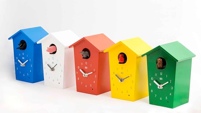KOOKOO AnimalHouse Blue, Small Cuckoo Clock with 5 Farm Animals Sounds (Natural Field Recordings)