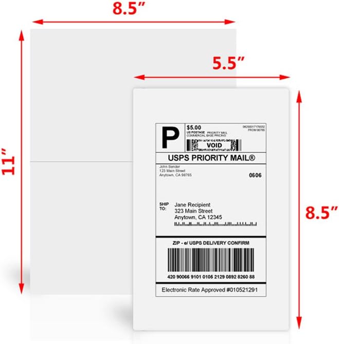 9527 Product Half Sheet Self Adhesive Shipping Labels for Laser & Inkjet Printers White Blank,2 Labels per Sheet, 200 Labels