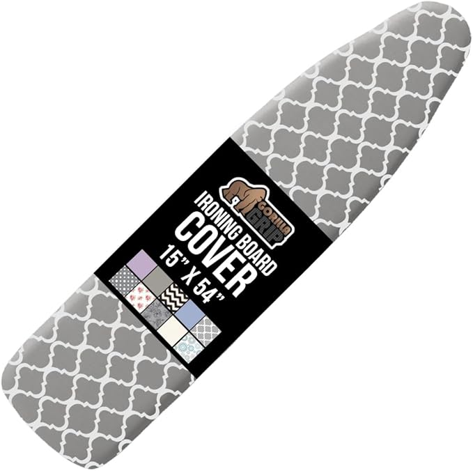 The Original GORILLA GRIP Ironing Board Cover and Pad, Silicone Coating, Thick Scorch Resistant Padding, Heavy Duty Iron Covers Standard Boards, Hook and Loop Fastener Strap, Quatrefoil, 15x54