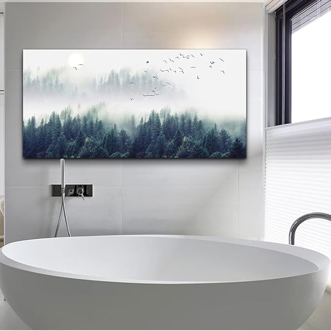 Wapluam Large Wall Art For Living Room Canvas Wall Decor Bedroom Modern Home Decor Office Wall Decoration Fog Forest View Wall Painting Stretched And Framed Pictures Ready To Hang Art Works 48 X 24