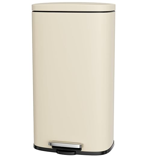 AthLike Trash Can, Stainless Steel Kitchen Garbage Can, Step Waste Bin with Hinged Lid and Removable Inner Bucket, Soft-Close, Dustbin for Bathroom Bedroom Living Room Home (Beige, 8 Gal)