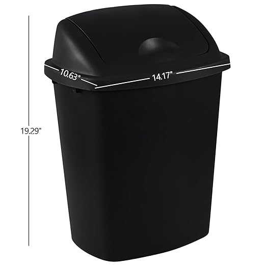 Begale 6 Gallon Plastic Swing Lid Waste Bin for Kitchen, 4 Pack Plastic Trash Can with Swing-Top, Black