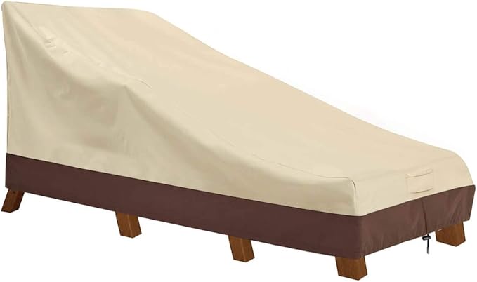 Vailge Waterproof Patio Chaise Lounge Cover, 600D Heavy Duty Outdoor Lounge Chair Covers,UV Resistant Patio Furniture Covers, Large, Beige & Brown