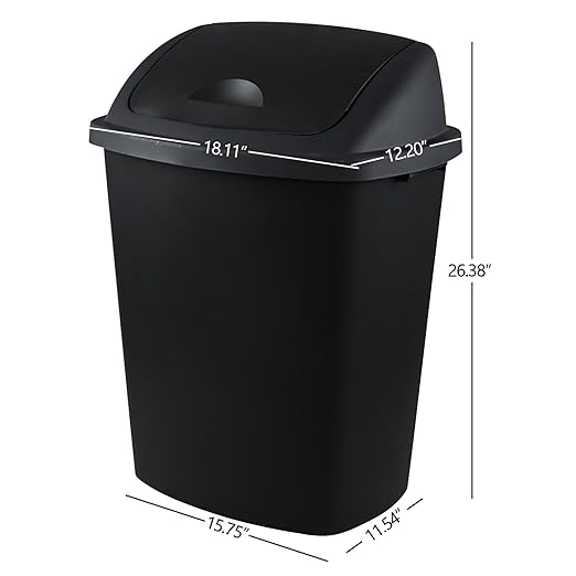 Begale 4-Pack 18 Gallon Large Trash Can with Swing Lid, Plastic Kitchen Swing-Top Garbage Can, Black