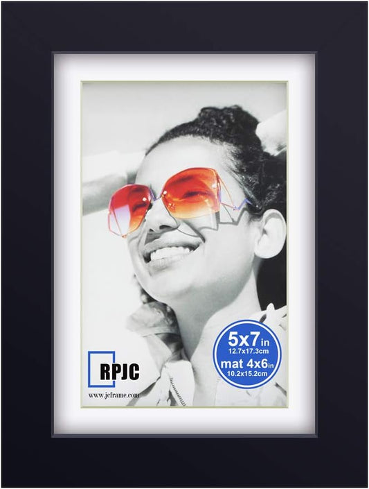 RPJC 5x7 inch Picture Frame Made of Solid Wood and High Definition Glass Display Pictures 4x6 with Mat or 5x7 Without Mat for Wall Mounting Photo Frame Black