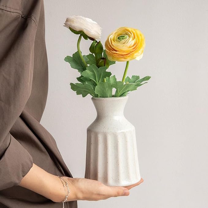Ceramic Boho Vase, Farmhouse Home Decor Embossed Vases for Centerpieces, Kitchen, Office, Shelf, Table, Vase for Pampas Grass, Eucalyptus
