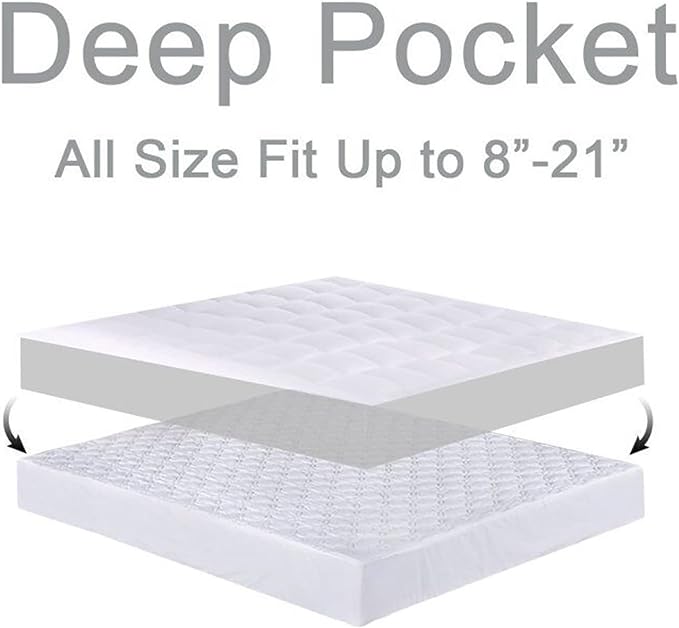 Mattress Topper Twin XL for Back Pain, Extra Thick Mattress Pad Cover, Plush Pillow Top, Deep Elastic Pocket, White