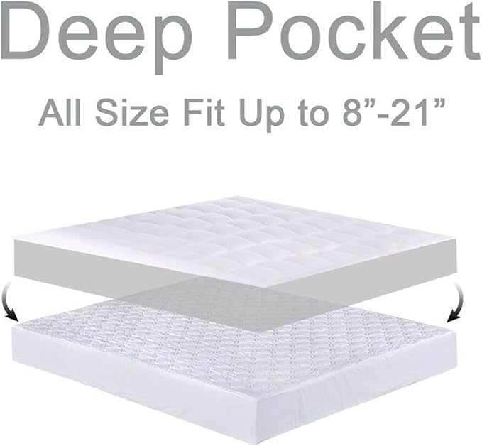 Mattress Topper Super Queen for Back Pain, Extra Thick Mattress Pad Cover, Plush Pillow Top, Deep Elastic Pocket, White