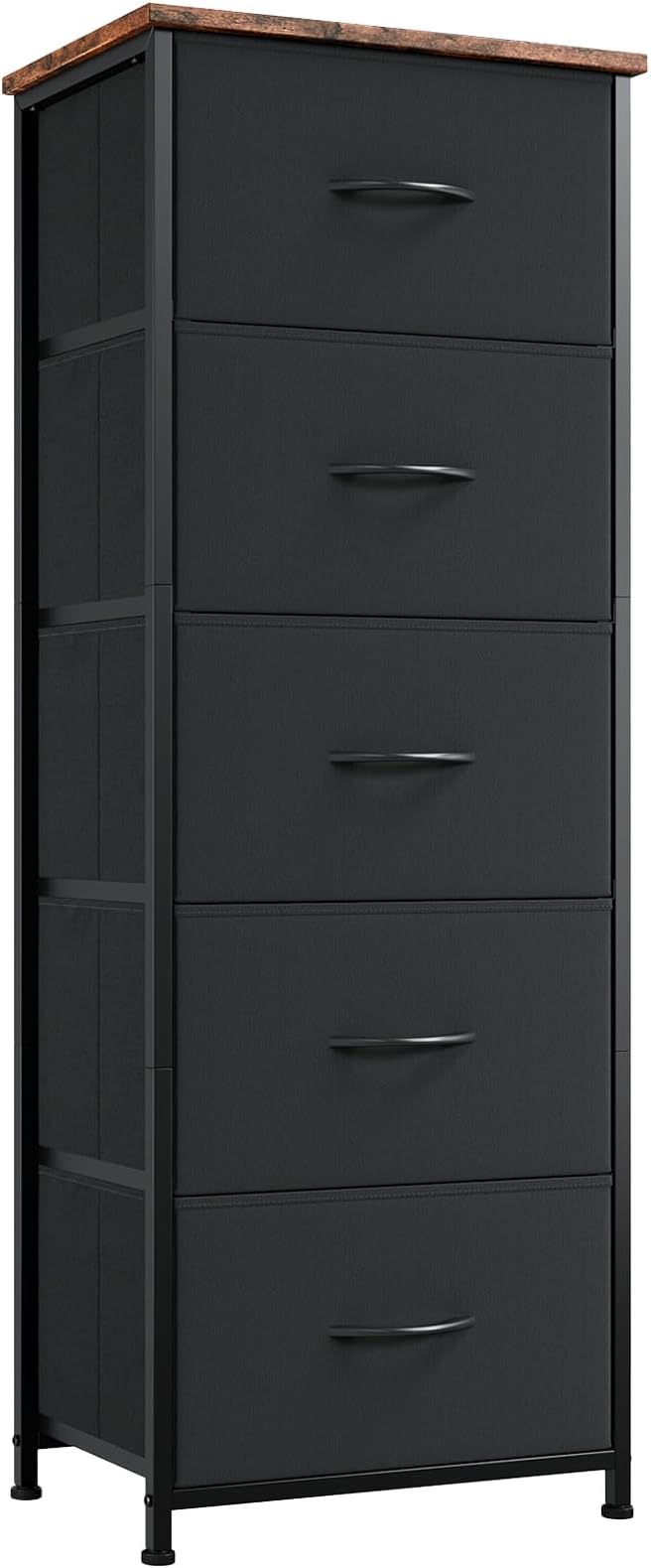 Somdot Tall Dresser for Bedroom with 5 Drawers, Storage Organizer Chest of Drawers with Removable Fabric Bins for Closet Bedside Nursery Laundry Living Room Entryway Hallway, Black Rustic Brown