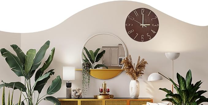 Faupugh 12 inch Silent Wall Clock, Battery Powered Wall Clock Suitable for Home, Office, Kitchen, School, Bedroom, Living Room (Retro Brown)