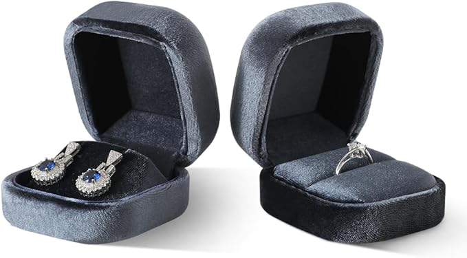 Resilient Velvet Ring Earrings Bracelet Necklace Display Box, Travel Mini Jewelry Organizer Case (Gray, Earrings Box)